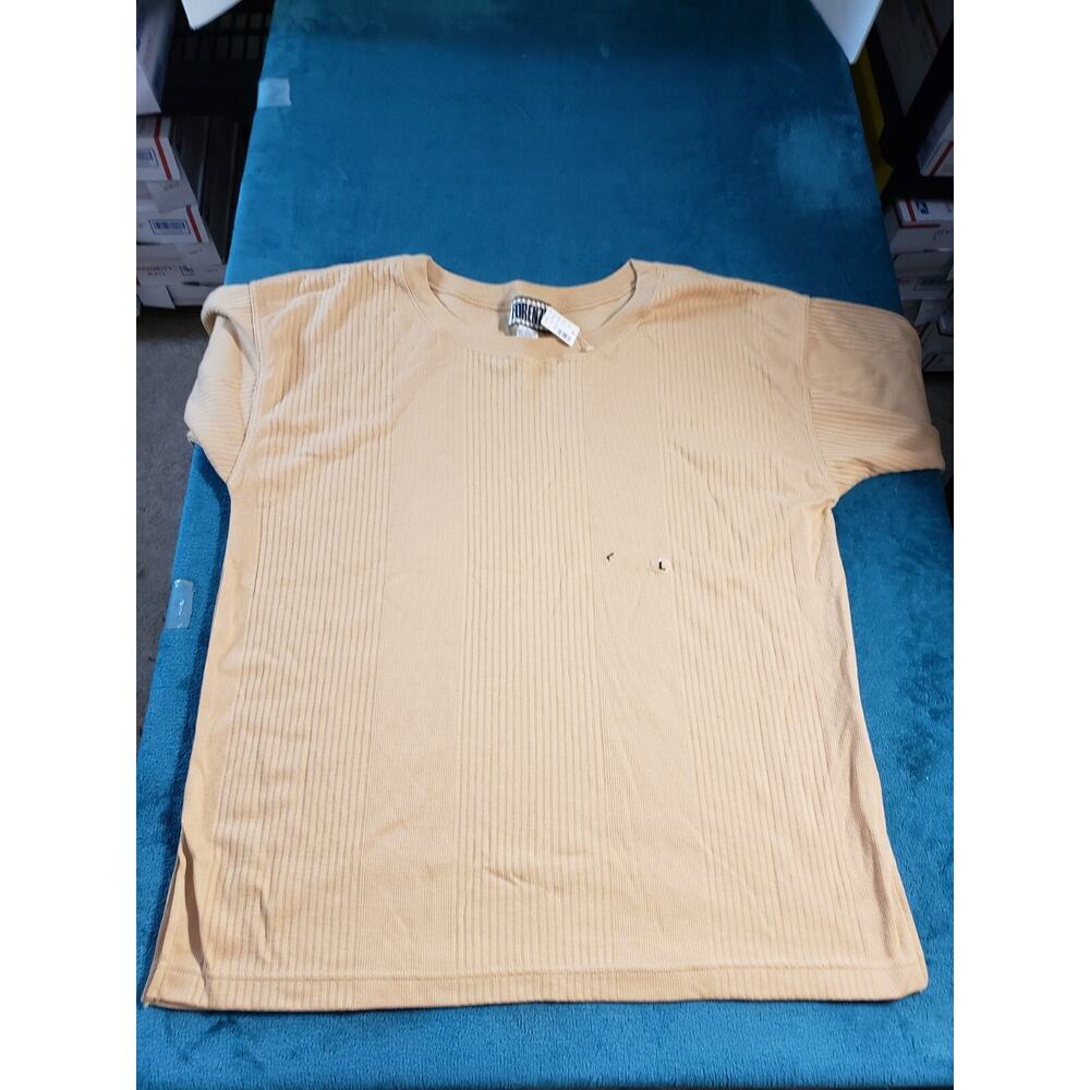 VINTAGE Forenza Shirt Sz Large Mens Beige Short Sleeve Lined Crew Neck NWT